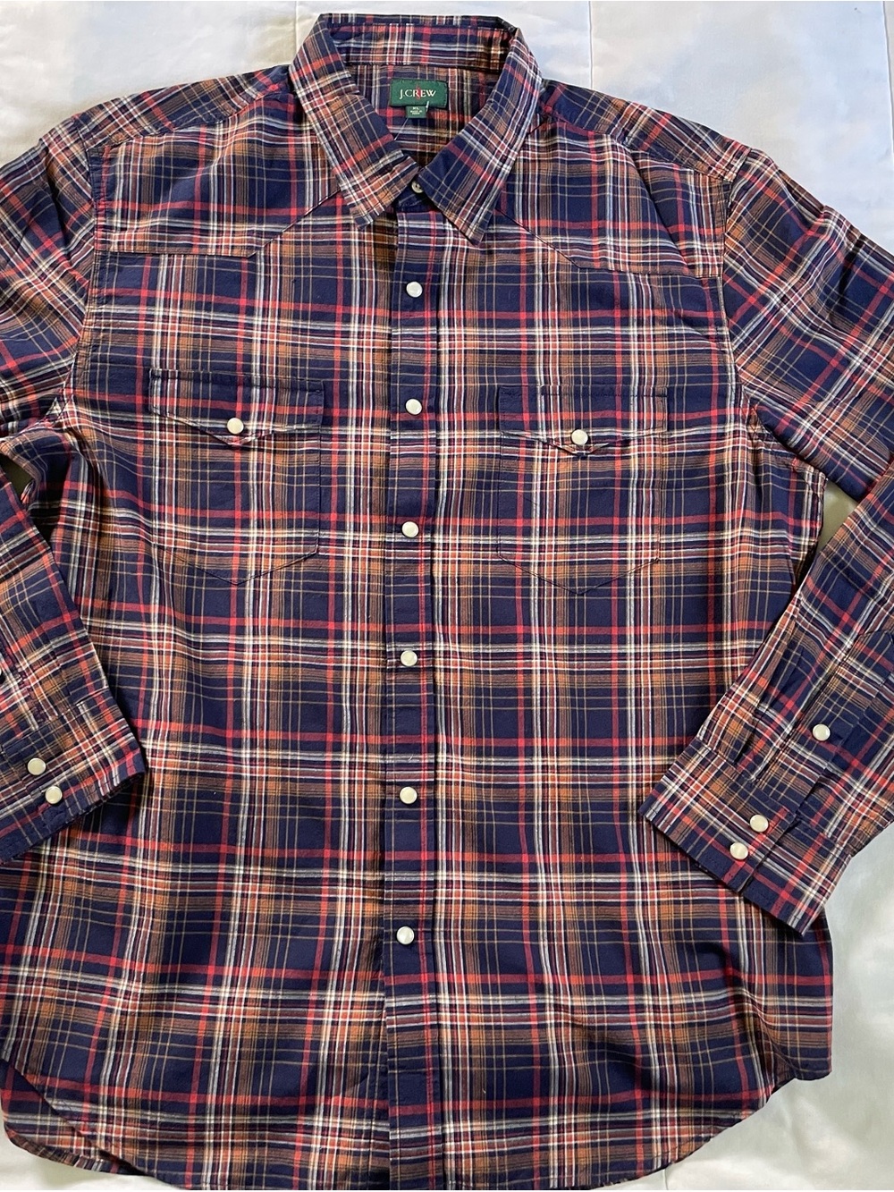 J. Crew Navy, Red & Cream Plaid Button-Down Shirt